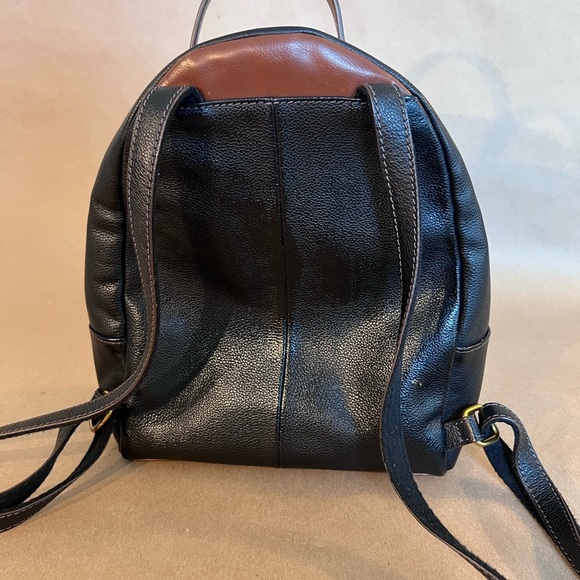 Fossil Black Genuine Leather Brown Gold Hardware Small Zip Backpack Felicity - Picture 2 of 13